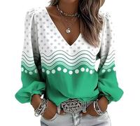 Harajuku Plum Blossom Print Mujer Camisa de Mangas largas con Cuello en V Bohemia Blusa Casual-Chic Top de Color gradiente para Diario