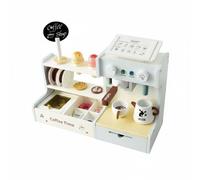 harayaa Cocina de Juguete para Niños Set Café Juguete Cafetera Vitrina Dulces Madera con Interruptor Giratorio y Menú con Tarjetas Adecuada para Aprendizaje Social Juego Simbólico