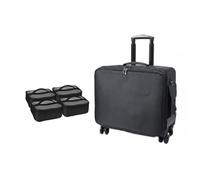 harayaa Estuche de Maquillaje con Ruedas Maletín Cosmético Trolley Carrito Profesional de Tela Oxford Ligera con Interior, Maleta De Tres Capas con Ruedas De Avión Y 4 Cajas Transparentes