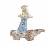 harayaa Figura Cerámica Artística con Chica Estilizada y Acabado Manual Tallado para coración Interior Sala Comedor Acuada para Coleccionistas, 30x10x34cm, H-5