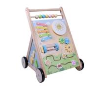 harayaa Infantil de Aprendizaje Caminador de Madera Carro de Empuje Juguete Interactivo Carrito Estable con Panel Inclinado y Laterales para Juego Táctil, Caminador De Bebé Con Actividades, Modelo B