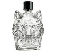 harayaa Licorera Recipiente Botella Decantador Arte Animal Cabeza Moldeada en Vidrio Borosilicato Claro Decorativa Superficie Facetada Apta para Servir Licores Coleccionismo Estante Mesa 300ml