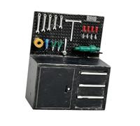 harayaa Modelo de Banco de Trabajo en Miniatura con Armario de Herramientas, Estante de Almacenamiento, Accesorio de Taller, Kit de Mantenimiento de Automóvil, Negro Viejo