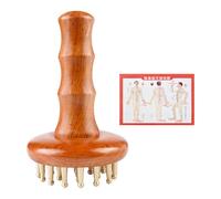 harayaa Peine de masaje de madera de bolsillo con 29 dientes de latón para cuerpo, cuello, hombros, brazos, espalda y piernas, Gua Sha de mano, con Mapa de Puntos