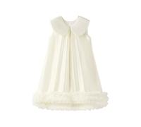 harayaa Vestido de para Niña sin Mangas con y Volante Tela Brillante de Poliéster y Malla Corte Limpio y Ligero Que Aporta Caída Suave y Comodidad Adecuado, 110CM