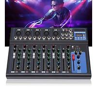 HarBin-Star Audio DJ Mixer Soundboard Set de consola, 7 canales, 48 V, alimentación phantom con Bluetooth, USB, estéreo, Live DJ Studio Streaming para fiestas de grabación profesionales en el