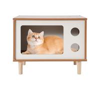 HarBin-Star - Casa para gatos, cueva para gatos interior y exterior, casa para mascotas, casa para gatos de madera hasta capacidad de carga 75 kg, 50 x 29 x 40 cm (nogal, 50 x 29 x 40 cm)