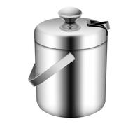 HarBin-Star Cubitera de acero inoxidable de 1,3 l, con tapa y pinzas para hielo, doble pared de acero inoxidable, aislado, cubo de hielo para almacenamiento de cubitos de hielo, 14 x 22,5 cm