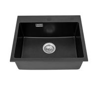 HarBin-Star Fregadero, fregadero de cocina de cuarzo, fregadero empotrable, fregadero de cocina con tubo de drenaje y orificio para el grifo, 1 cubeta, para cocinas, baños, 55 x 45 cm (Negro)