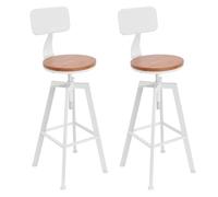 HarBin-Star - Juego de 2 taburetes de bar, altura regulable 63-83 cm, taburete de cocina con respaldo y reposapiés, asiento de madera maciza, color blanco