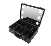 HarBin-Star Neceser de cosméticos, Kit de Viaje, Bolsa de Maquillaje Portátil con Luces y Espejo, Organizador Grande con Separadores Individuales, Maquillaje Profesional, Negro