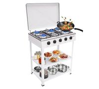 HarBin-Star Placa de cocina de gas de 5 quemadores con base antideslizante, carro de barbacoa con tapa, cocina de gas independiente, 61,5 x 42,5 x 82 cm, color blanco