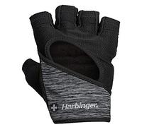 Harbinger Flexfit - Guantes de Levantamiento de Pesas para Mujer, Cuero Lavado y seco, Guantes de Gimnasio de Malla elástica ventilada, Negro/Gris Jaspeado, L