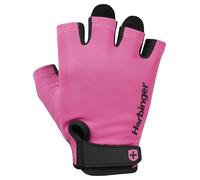 Harbinger Guantes de Levantamiento de Pesas Power 2.0 - Palma de Cuero Acolchada, Dedos Cortos, Ajuste Transpirable, Correa de Muñeca, Protección de Agarre y Callos - Unisex, Rosa, Pequeño