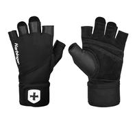 Harbinger Guantes de Levantamiento de Pesas Pro Wristwrap 2.0 - Palma de Cuero Genuino,Muñequeras Integradas,Estiramiento 4 Vías,Diseño Perforado,Tiradores - Soporte Máximo,Unisex,Negro,X-Large