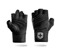 Harbinger Pro Wristwrap Guantes 3.0 - Agarre Mejorado, Soporte para la muñeca Superior, Lycra elástico en 4 direcciones, Palma de Cuero Duradero, diseño de Medio Dedo para Levantamiento de Pesas,