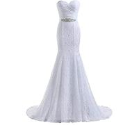 HARBINGG Vestido de Novia de Encaje, Vestido de Novia Largo Después de Atar, Blanco, 42