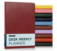Harbor Agenda semanal y mensual de escritorio 2027, calendario y cuaderno, piel sintética duradera, 192 páginas, tapa blanda y encuadernado, rojo Cambridge, 8 x 5.5 pulgadas