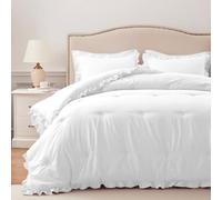 HARBOREST - Edredón matrimonial con volantes blancos para cama de tamaño matrimonial, juego de edredón esponjoso para todas las estaciones, juego de cama de 3 piezas Shabby Chic (1 edredón y 2 fundas