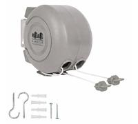 Harbour Housewares Tendedero doble retráctil de 2 cables de 15 m, color gris, resistente, extensible para colgar en la pared, carrete de secado de ropa para interiores y exteriores, con fuertes cables