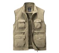 Harbrosrce Chaleco de pesca al aire libre para hombre, ligero, sin mangas, chaqueta con muchos bolsillos para safari, golf, caza, pesca, fotografía, senderismo, caqui, M