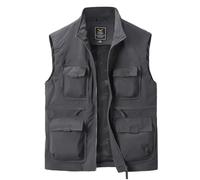 Harbrosrce Chaleco de Pesca para Hombre Chaqueta sin Mangas de Utilidad Ropa Exterior Chalecos de Secado Rápido con Múltiples Bolsillos Chaleco para Trabajo Safari Fotografía Senderismo, gris, M