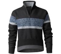 Harbrosrce Hombre Jersey con 1/4 Cremallera Forro Polar Suéteres Punto a Rayas