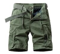 Harbrosrce Pantalones cortos tipo cargo para hombre, de sarga de algodón, cintura elástica, pantalones cortos con múltiples bolsillos y cinturón para verano, al aire libre, combate, trabajo, Ejercito