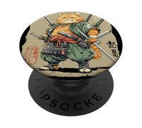 Hard Samurai Cat Espadas Múltiples Maestro Guerrero Arte PopSockets PopGrip Adhesivo