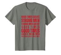 Hard Times Create Strong Men Fitness Motivation Hombres Mujeres Camiseta, Niños, Verde Militar Jaspeado, 10 años