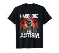 Hardcore para Autismo Esqueleto Gritando Micrófono Fuego Multitud Camiseta