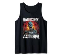 Hardcore para Autismo Esqueleto Gritando Micrófono Fuego Multitud Camiseta sin Mangas