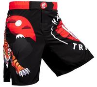 Hardcore Training Japan Tiger Fight Shorts Hombre Pantalones Cortos MMA BJJ Boxeo Grappling Fitness No Gi (FR/ES, Letras, M, Regular, Regular, Red Black Orange)