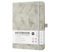 Hardcover Dotted Notebook, A5 PU Leather Journal, Elastic Band, Pen Loop, 80gsm No-Bleed Paper, 192 Pages, Marble Grey