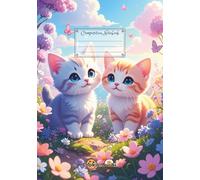 Hardcover Primary Composition Notebook with Cute Cover - Kitten Flowers - 120 Pages, 7" x 10", Primary Ruled with Dotted Midline, for Kids K-2