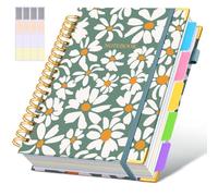 Hardcover Spiral Notebooks for Work，300 Pages 5 Subject Notebook College Ruled with Dividers Tabs，8"x10" Aesthetic Lined Spiral Journal for Women，100GSM Large Cute Notebook for school,FieldofDaisies