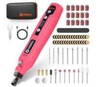 HARDELL 3.7V Mini Amoladora Eléctrica, Herramienta Rotatoria Inalambrica con Luz LED, Mini Amoladora Bateria con 61 Accesorios Para Grabar, Cortar, Lijado, Moler, Pulido, Taladro - Rosa