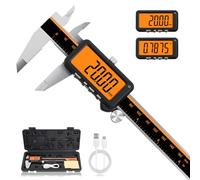 HARDELL Calibrador digital, calibradores recargables con pantalla naranja grande, función LCD antirreflejos y ABS, herramienta de medición de calibrador de pulgadas/mm, micrómetro de acero inoxidable