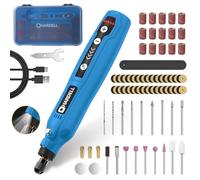 HARDELL Mini Amoladora Batería Inalámbrica USB Azul, Herramienta Rotativa Multifunción 3.7V con 129Accesorios, 5 Velocidades para Manualidades, Modelismo, Pulir, Taladrar y Cortar
