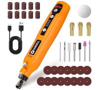 HARDELL Mini amoladora eléctrica multifunción con 10 mangas de lijado, 15 discos de lijado, 7 accesorios, cable USB, naranja