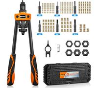 HARDELL Remachadora de Tuercas, 14" Remachadora Manual Con 150pcs Remachadora Tuercas, y 6 Mandriles Intercambiables M3 M4 M5 M6 M8 M10, Naranja