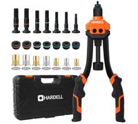 HARDELL Remachadora de Tuercas, Kit de 14" con 100 Tuercas Remachables y 7 Mandriles Métricos e Imperiales (M6, M8, M10, 1/4-20, 5/16-18, 3/8-16, 10-24) y Maletín Resistente para Automóvil y Bricolaje