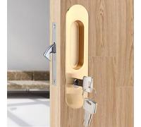 Hardware de bloqueo de puerta de bolsillo de privacidad con llave, mango de bloqueo deslizante invisible Antitheft Embotado Pestillo para 1.4-1.8 pulgadas Muebles de bolsillo de (DORADO)