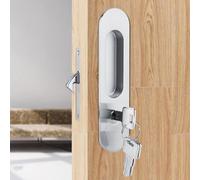 Hardware de bloqueo de puerta de bolsillo de privacidad con llave, mango de bloqueo deslizante invisible Antitheft Embotado Pestillo para 1.4-1.8 pulgadas Muebles de bolsillo de (PLATA)