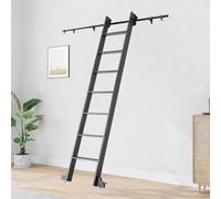 Hardware de escalera de biblioteca corrediza | Kit de orugas de acero al carbono de 300 lb, rueda inferior silenciosa de PU con freno, no daña pisos ni alfombras(610cm Kit de pista)