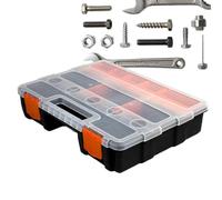 Hardware Organizer Box, Stackable Storage Case, 21 Grid Interlocking Small Parts Container Design, 10.6x7.9 Inches Portable Workshop Tool Storage System, Fishing Electronic Accessory Case