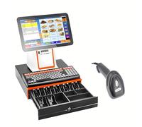 Hardware profesional para máquina de caja de efectivo para Shop Café, sistema POS de pantalla táctil de 15.6 pulgadas sin software, CPU i5, paquete de impresora y caja de efectivo, color negro