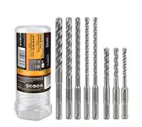 Hardwin SDS Plus - Juego de brocas para martillo perforador (8 piezas, 4 cortadores con cabeza de carburo macizo, diámetro de 5 a 12 mm, para hormigón armado y hierro de refuerzo)