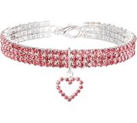 Hardy Collar de Perro Collar for Perro con Brillantes Diamantes de imitación y corazón de Cristal, Ajustable, Elegante, for Perros pequeños, medianos y Grandes, Gatos y Mascotas.(Pink,S)
