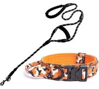 Hardy Collar de Perro Collar y Correa tácticos for Perros, Ajustable, de Nailon Suave, for Perros medianos y Grandes, con asa Reflectante de 1,5 m.(Orange Set,L)